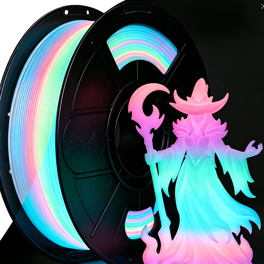 TEMU Toksen3d Pla Filament Glow In The Dark, Rainbow 5m Pink, Purple, Green, Blue, Multicolor Fast Change 3d Printer Filament 1.75mm, Best With Uv