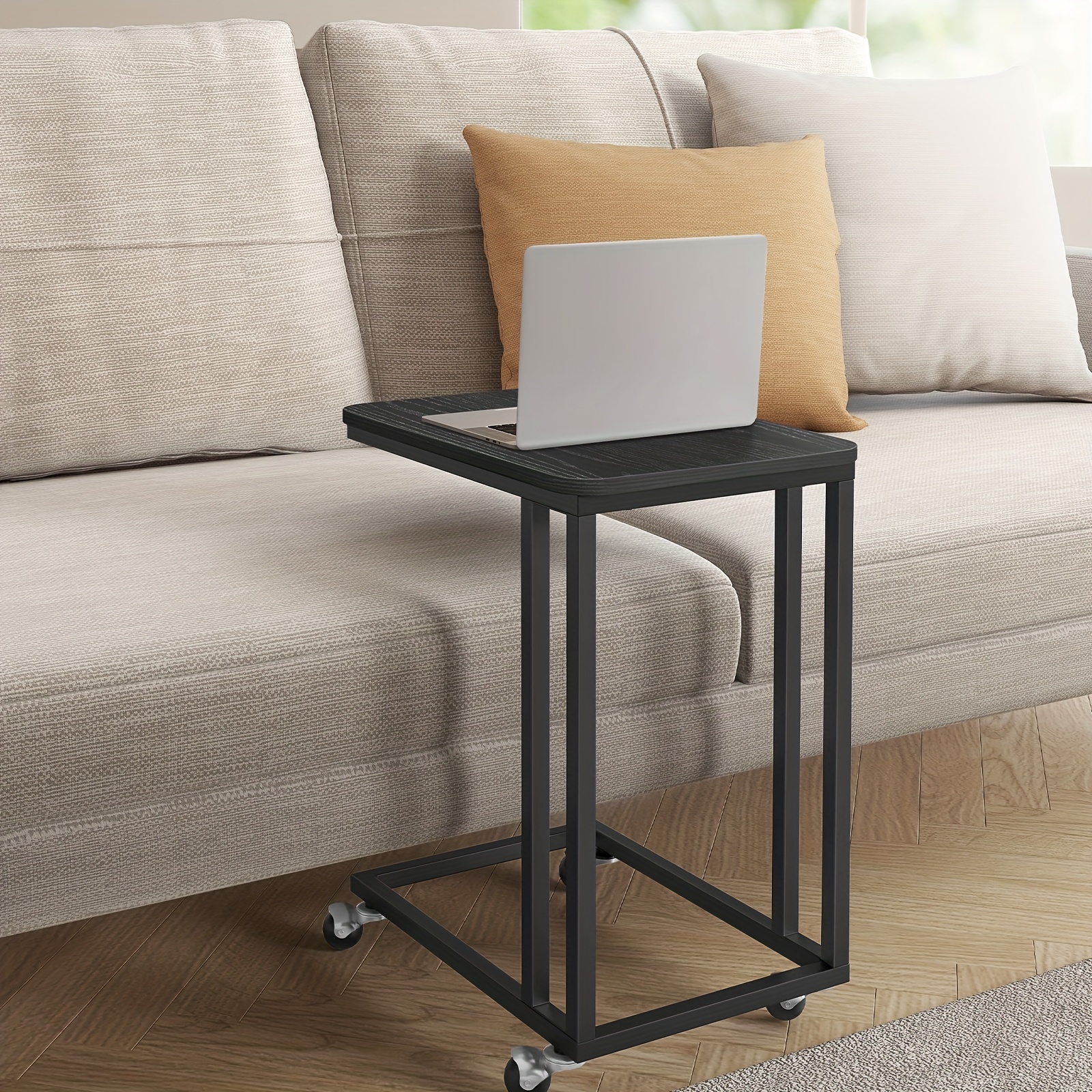 

Vasagle End Table, C Shaped Tv Tray With Metal Frame Rolling Casters For Coffee Laptop Mobile Tablet, Industrial Side Table For Living Room Bedroom