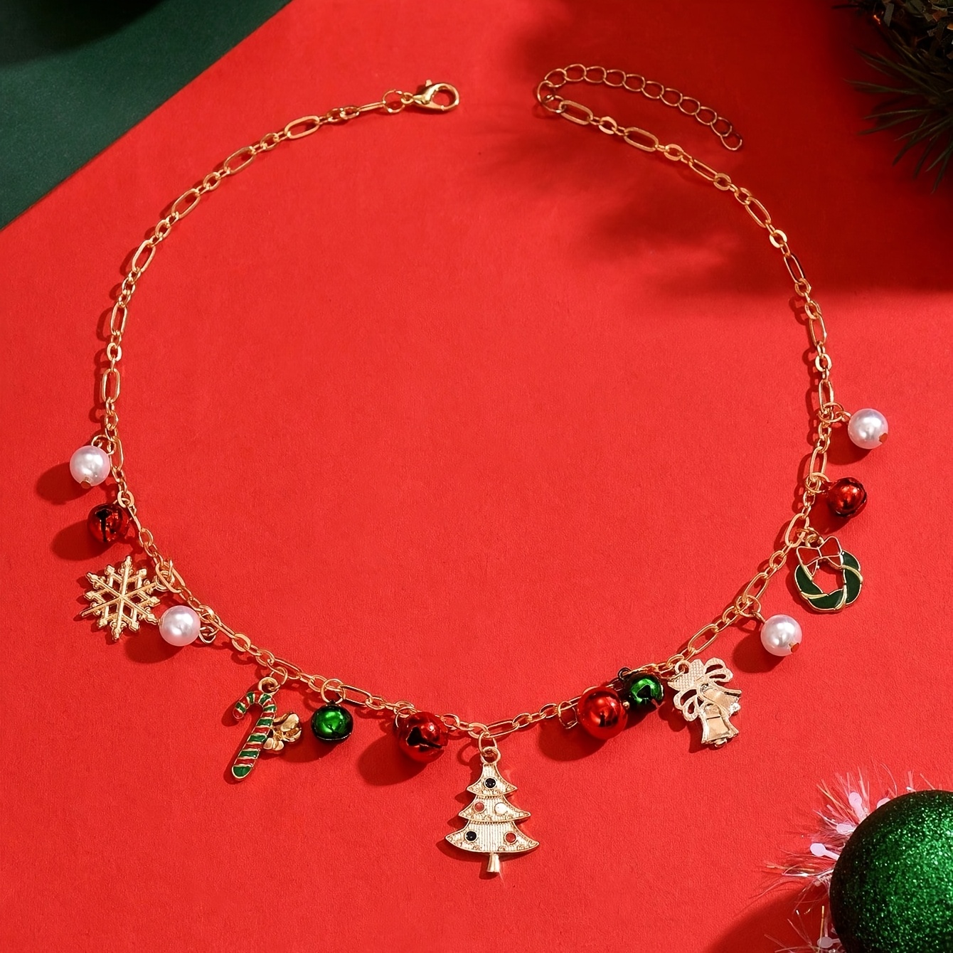 Boho Christmas Pendant Necklace with Multiple Charms