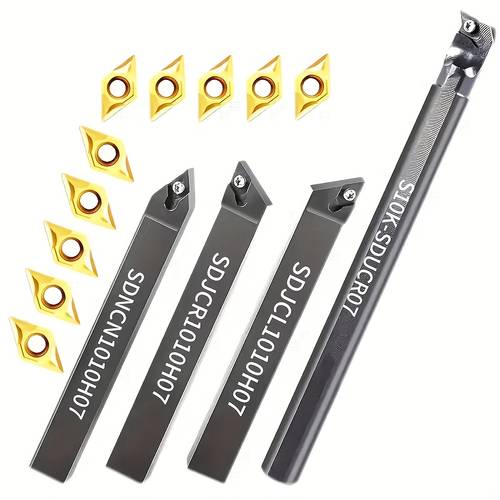 elementbilde 10 stk + 4 stk bladholdere carbide carbide dreieverktøyholdere sett med 070204 innsatser, presisjons cnc dreieverktøy, inkluderer s10k-sducr07, sdjcl1010h07, sdjcr1010h07, sdncn1010h07 - skarpe for verksteder