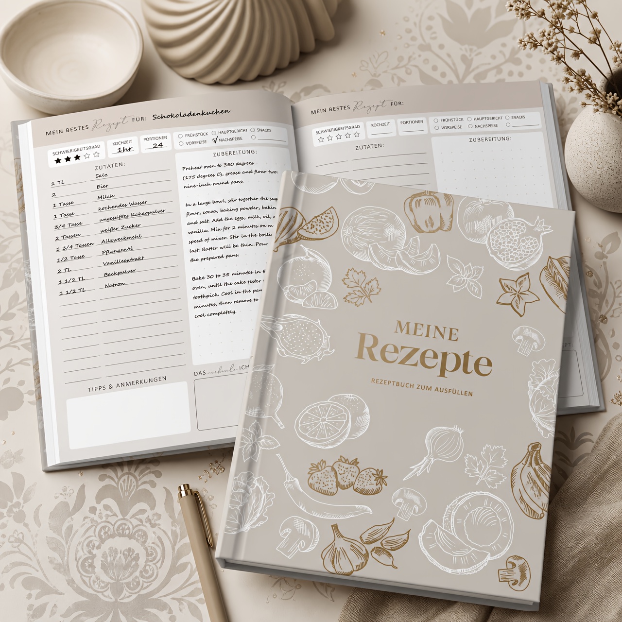 Biroyal A4 Self-fill Recipe Book, Blank Style Cookbook, Hardcover Notebook