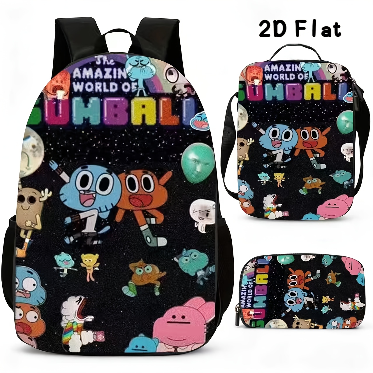 TEMU 3pcs Unisex Large-capacity Backpack Set, " ", 2d Printed Pattern, Adjustable Shoulder Straps, Zipper Closure. The Set Includes A Backpack, A