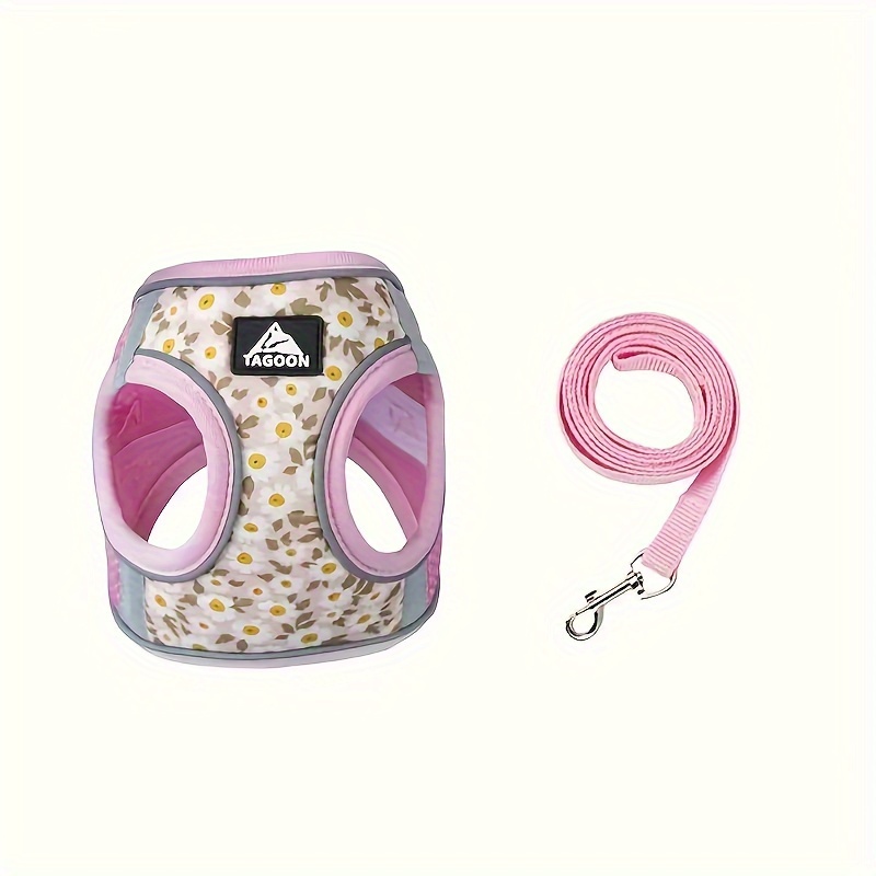 

Chic Floral Reflective Dog Harness & Leash Set - Adjustable, Breathable Polyester For Safe Walks