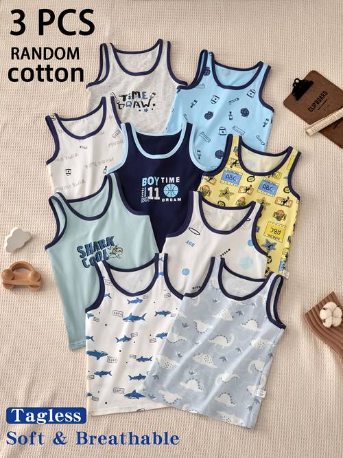 boys 3pcs cotton clothing with soft texture not prone to deformation easy to wash and durable features a cute combining graffiti letters elastic breathable and sweat absorbent fabric suitable for