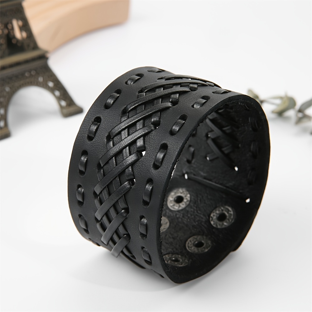 E-shop Handgefertigtes Geflochtenes Echtleder-Armband für Männer – Vintage Manschettenbreites Lederarmband – Pulsera Hombre