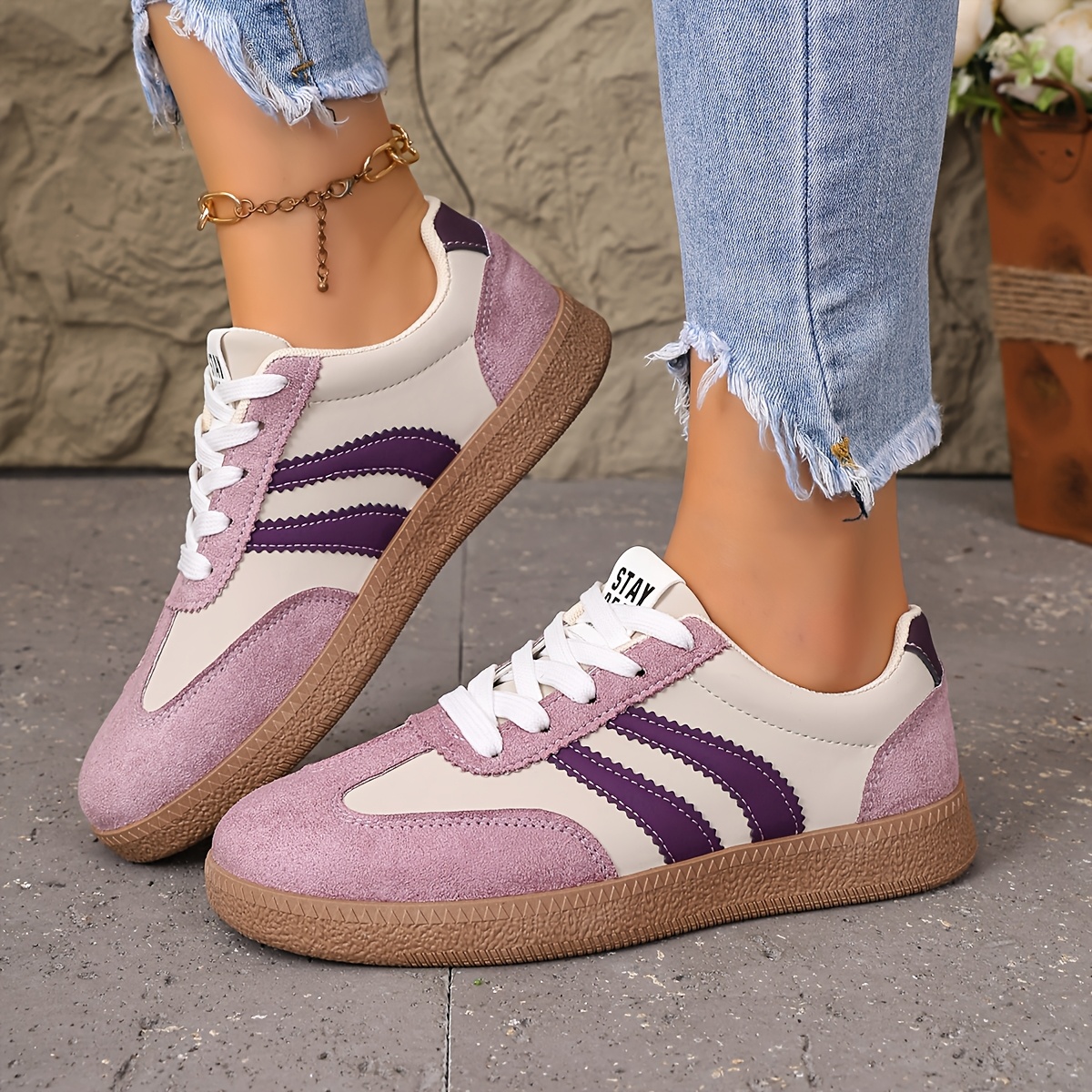 TEMU Xahn Women's Low-top Sneakers - Lightweight Lace-up Round Toe Sneakers With Striped Sole & Rubber Sole Suitable For All- Wear, Cushioned
