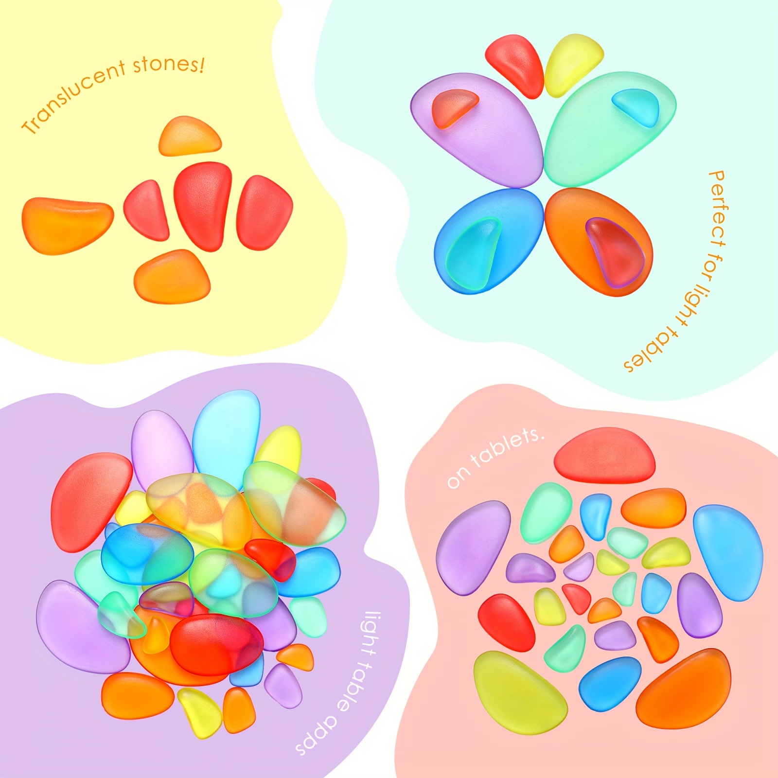 144pcs Rainbow Stacking Stones Colorful Pebbles Sorting And Stacking Stones Light Table Accessories Manipulatives Educational 6 Colors