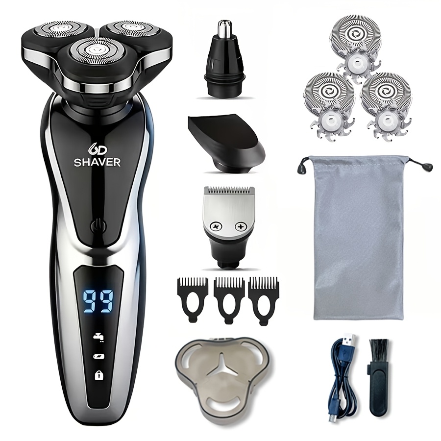 TEMU 3-in-1/4-in-1 Electric Shaver With Storage Bag, Men's Razor Set With Nose Hair Trimmer And Hair Trimmer, 600mah Rechargeable Lithium Battery,