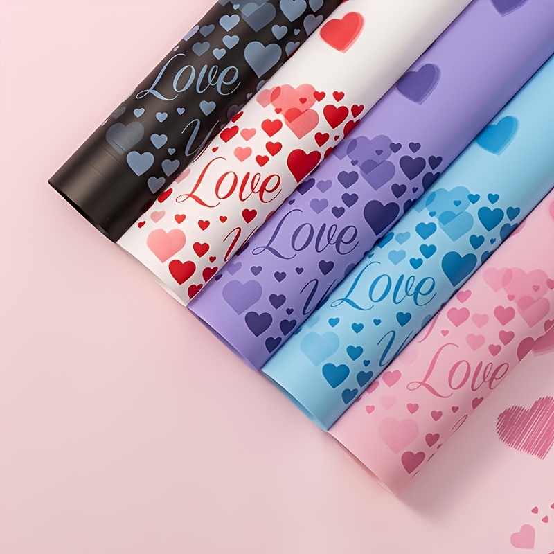 

20-pack Assorted Colors Love Heart Flower Wrapping Paper Rolls, 23x23 Inch, Waterproof Florist Bouquet Paper For Diy Crafts, Gift & Box Packaging, Theme