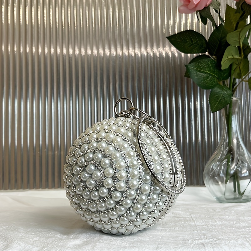 Pearl Decor Evening Bag, Shiny Ball Handbags, Elegant Exquisite  Women'S Clutch Purse For Wedding Prom Party Dinner/Banquet F