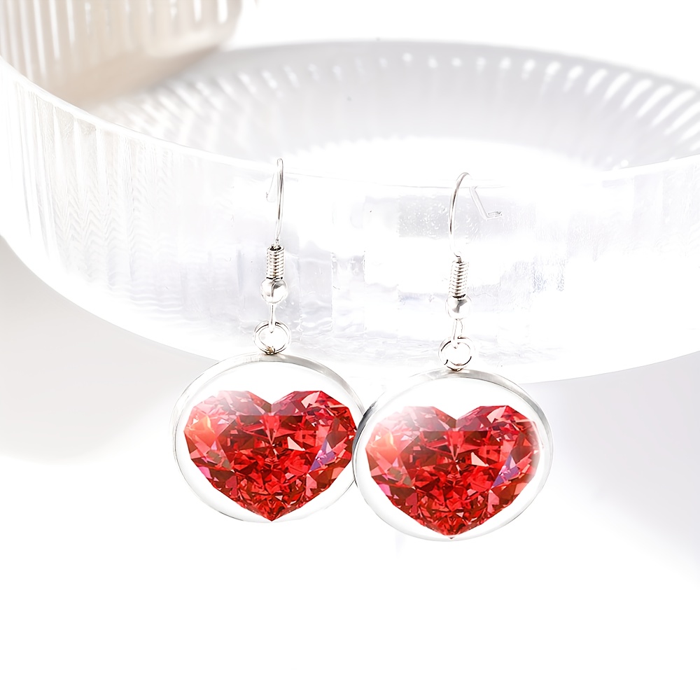 4pc Red Heart Sparkle Jewelry Set, Necklace, Bracelet & Earrings
