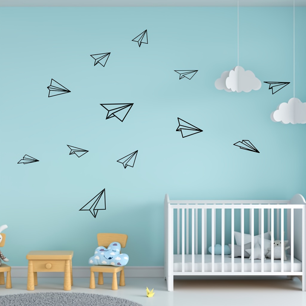 2pcs Easy Style Paper Airplane Decorative Wall Stickers, Removable Pvc Material Waterproof And Oil-proof, Suitable For Living Room, Bedroom, Study, Etc. 11.4in*8.26in*2