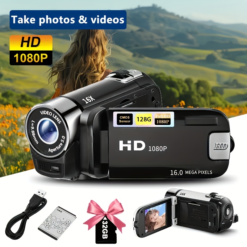 TEMU Handheld Dv Digital Camera With 1080p Full Hd Video Recorder, 2.4” Lcd Screen & 32gb Memory Card Included - Focus/auto Camera For Vlogging,