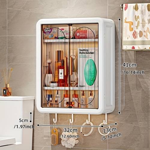 item picture 1pc wall mounted foldable storage box for cosmetics and toiletries organizer