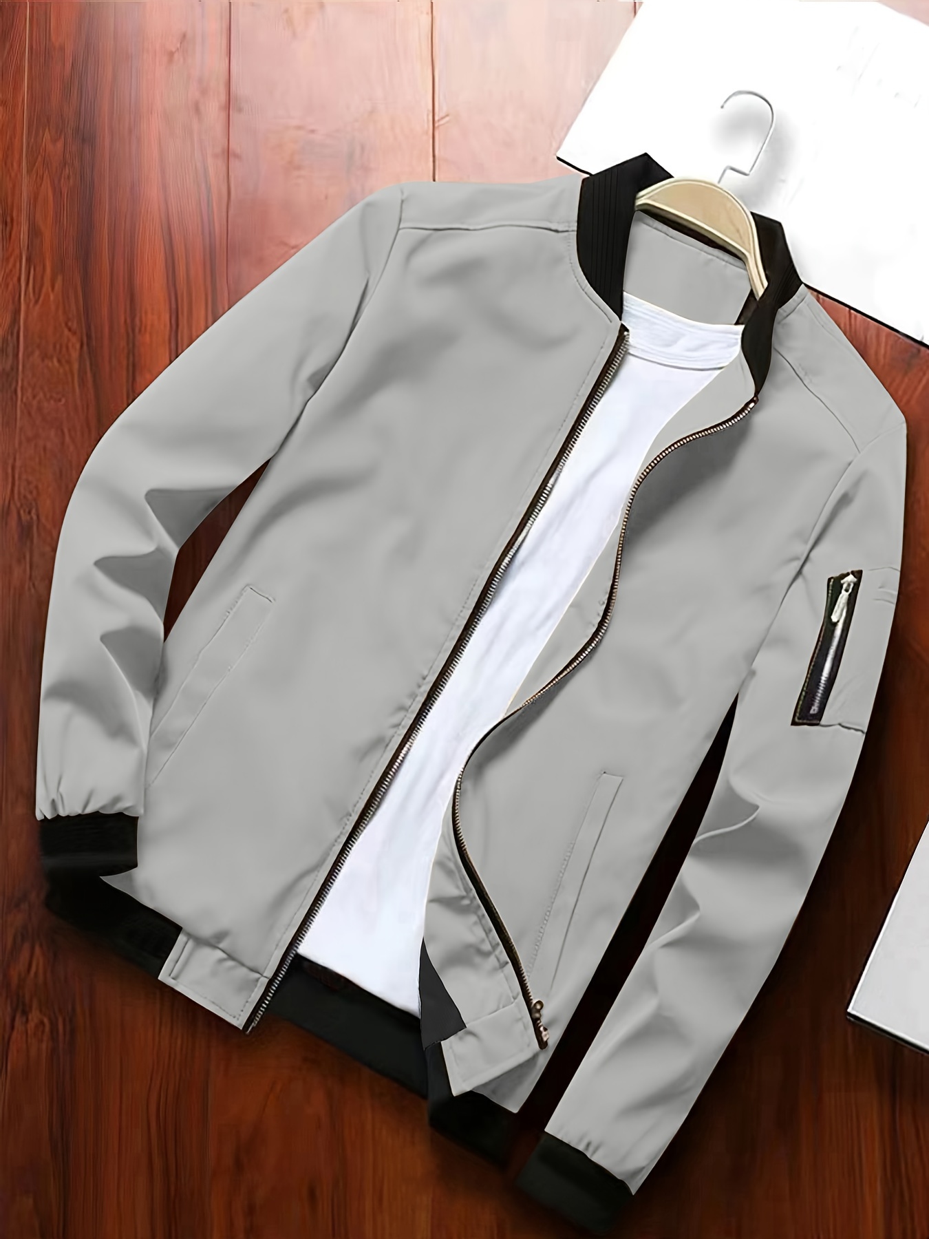 mens classic stand collar zip jacket comfortable - Temu
