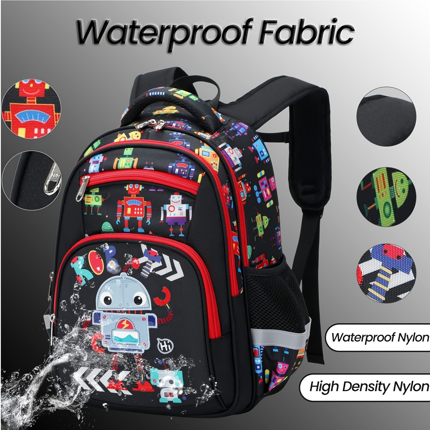 

Nylon Material Backpack, Robot Themed School Bag For School And Travel Use With Large Capacity