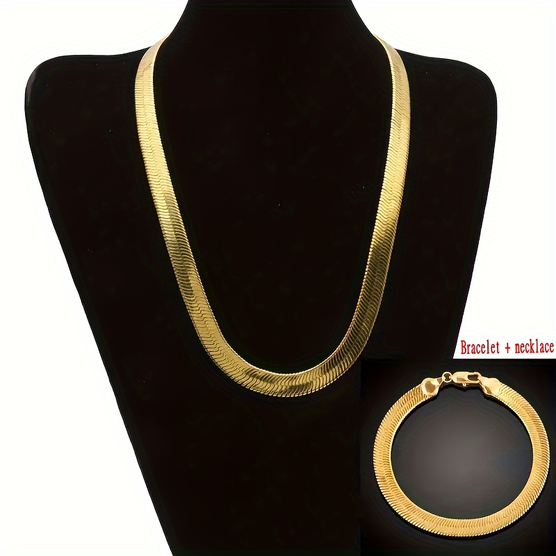 TEMU 2pcs Flat Necklace & Bracelet Set - For Parties, Gifts & Valentine's Day