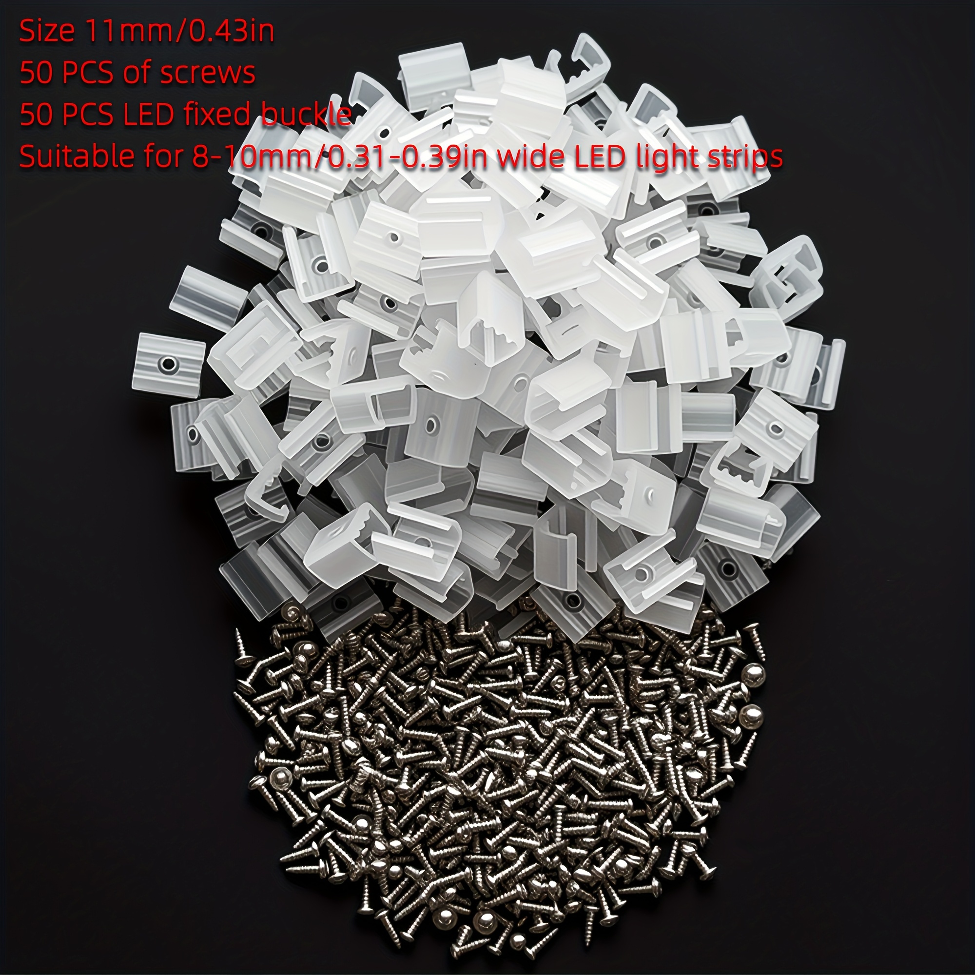 Image of 50 Pack Led Strip Light Clips With Screws Neon Lamp Mounting Fixing Bracket Clamp Holder For 8-10mm Rgb Lights Buckles Flexible Ribbon Tape Cable Management 5050/5630