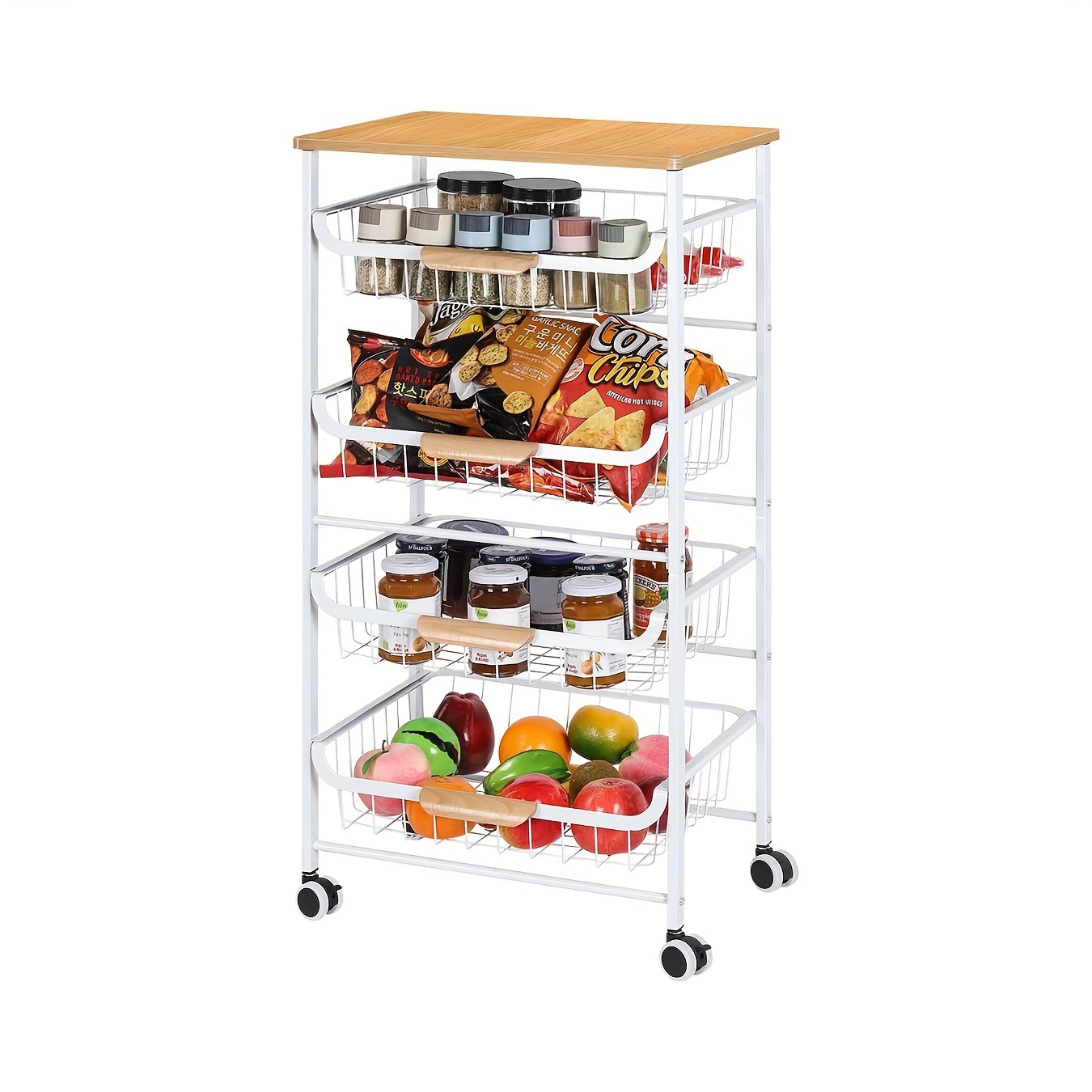 

5 Tier Rolling Kitchen Storage Cart, Metal Microwave Stand Kitchen Island Cart On Wheels With Storage For Kitchen, Bathroom, Living Room, Bar, Office, White