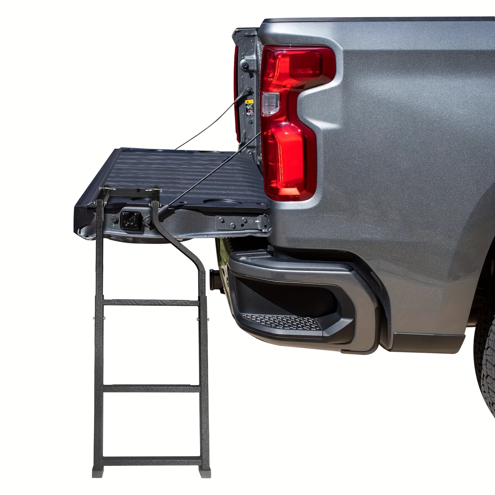 TEMU Universal Foldable Truck Tailgate Ladder For Pickup With Aluminum Step Grip Plates, Replaceable Rubber Ladder Feet & Stainless Steel Self Drilling Hex Screws For