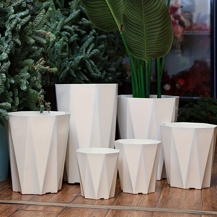 6er-Set, Weiße moderne minimalistische Pflanzgefäße, Nordische * weiße Blumentöpfe, Premium Diamantförmige Kunststoff-Pflanzgefäße, Gartentöpfe für Zuhause, mit Drainagelöchern * für Innen- und
