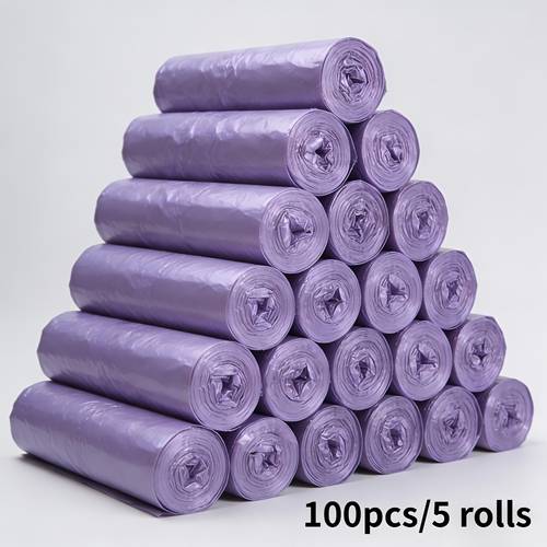 5 pack of purple trash bags leak proof durable polyethylene suitable for home office kitchen bathroom and outdoor use multi purpose cleaning solution with convenient roll waste disposal bags