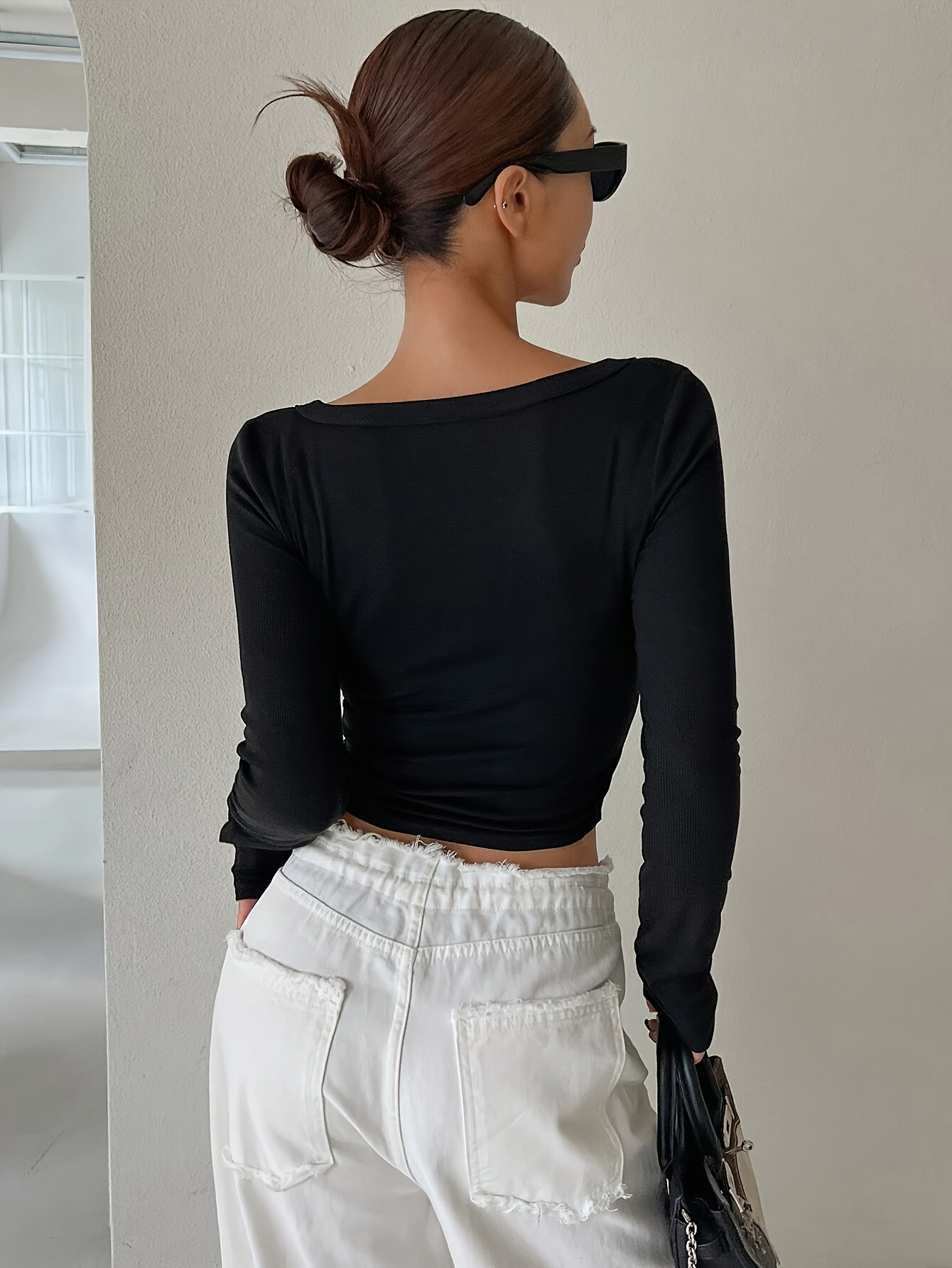 women's y2k ribbed long sleeve front Temu Denmark - Main Image