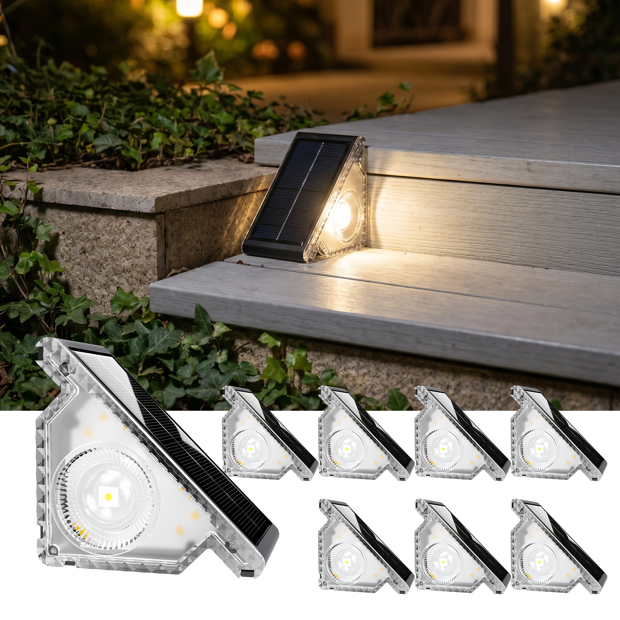 TEMU Upgraded Solar Step Lights 8-pack | Warm And Cool White Optional, Ip44, , Decorative Lighting For Stairs, Courtyards, , , Walkways And Patios
