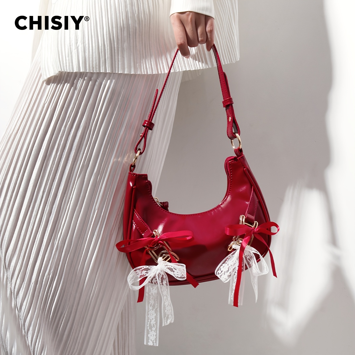 Elegant Red Bow Accent Women\'s Bag LIKE DREAMS | Elena Bow Vegan Shoulder Bag main image 4