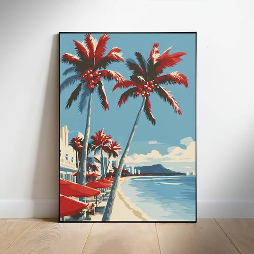 imagen del artículo pósters y s 2d, pósters y s 2d - pintura en sin 2d, impresión de póster de viaje navideño de estilo único, decoración de pared de vacaciones hawaianas, decoración de palmeras de playa diamond head, para , , dormitorio y más