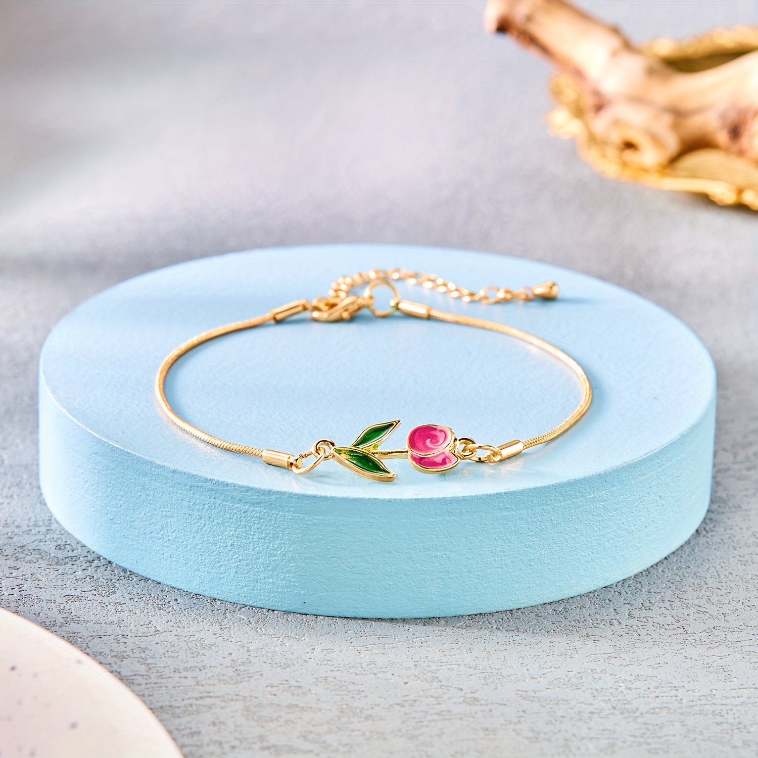 1 pieza, estilo elegante y lindo, pulsera de tulipán con goteo de aceite colorido, cadena de cierre de langosta creativa de moda para uso diario y fiesta, regalo ideal para damas.