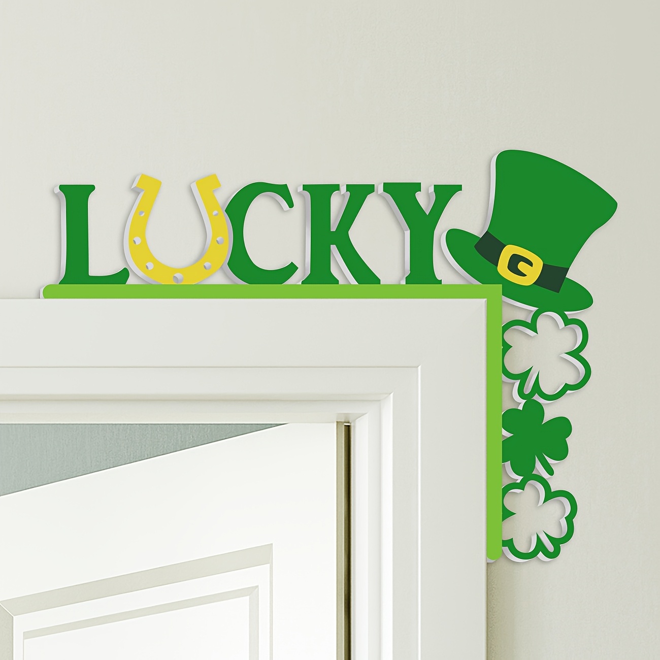 

St Patricks Day Door Corner Frame Decoration St Patricks Clover Door Corner Hat Shamrock Clover Wood Door Decor For St Patrick's Day Party