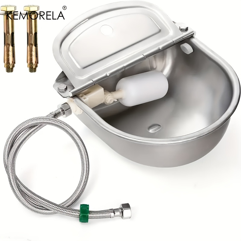 

1pc Kemorela Automatic Water Bowl For Livestock - Synthetic Steel, Auto-filling Drinking System With Float Valve, Hose, And Quick Connect Adapters For Cattle, Pigs, And Small Animals