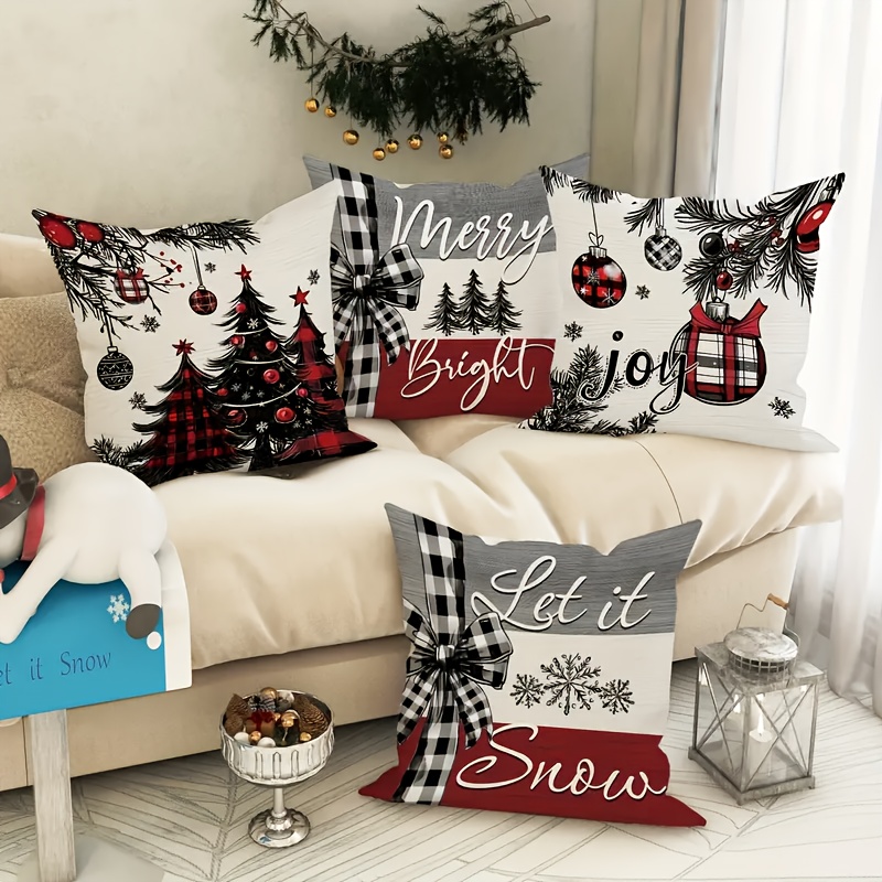 

4- Christmas 18x18 , , Zippered, Washable, Stripes , Christmas , And Bow , Cushion For And Bedroom Sofa Decor ( )