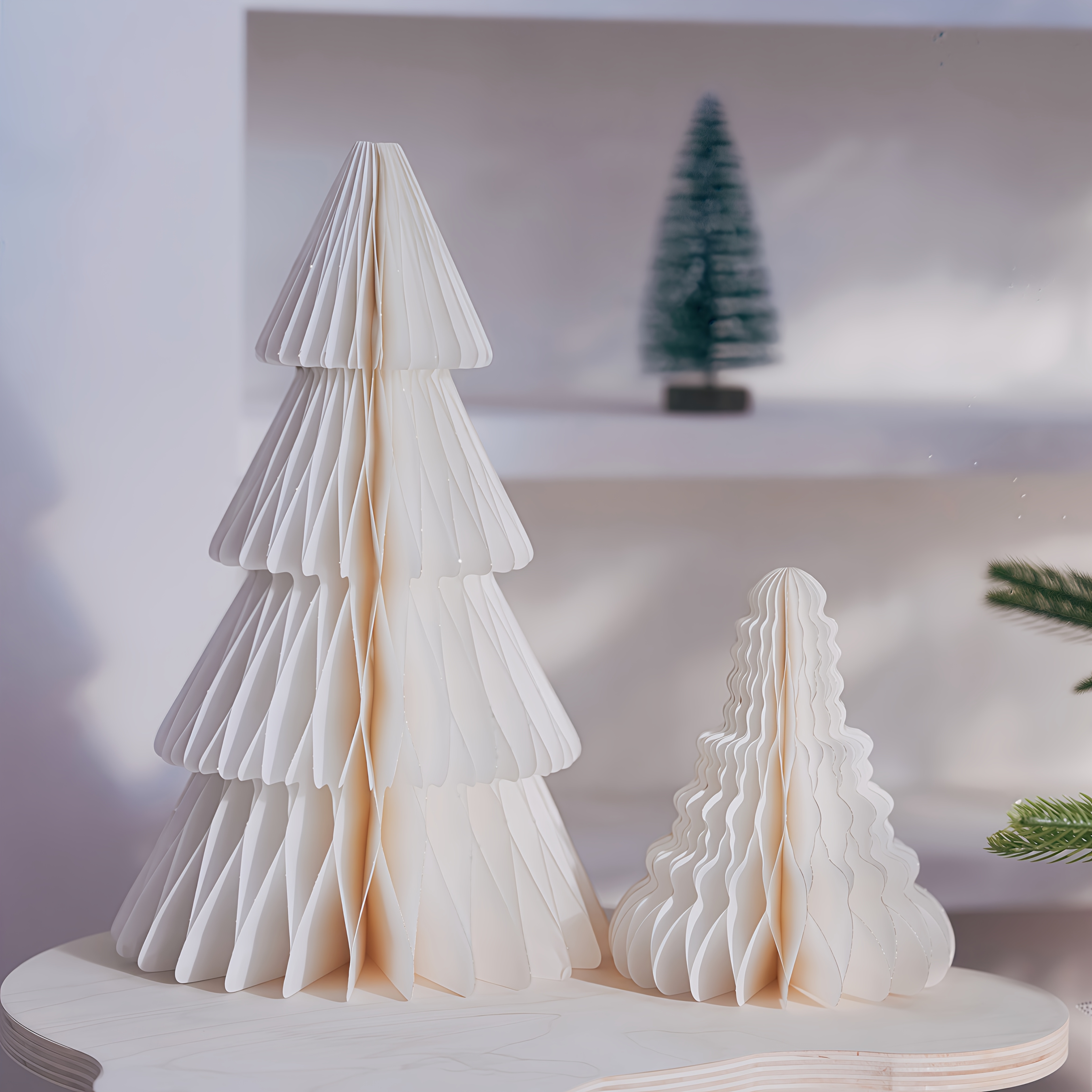 TEMU 2 piezas, Cinta de Papel Panal con Dorado, Adornos para Árbol de Navidad de Escritorio, Decoraciones Navideñas, Decoraciones de Papel Panal para