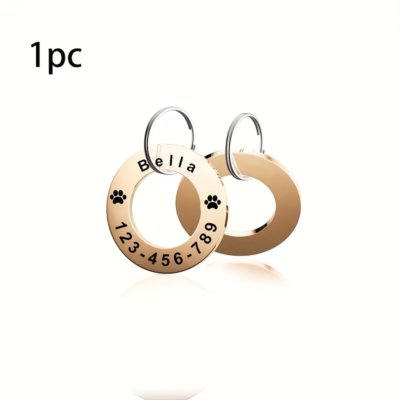 TEMU Personalized Stainless Steel Pet Tag With Round Pendant, Fade-resistant, Multiple Colors Available, Custom Engraving For , Id Number, And Phone