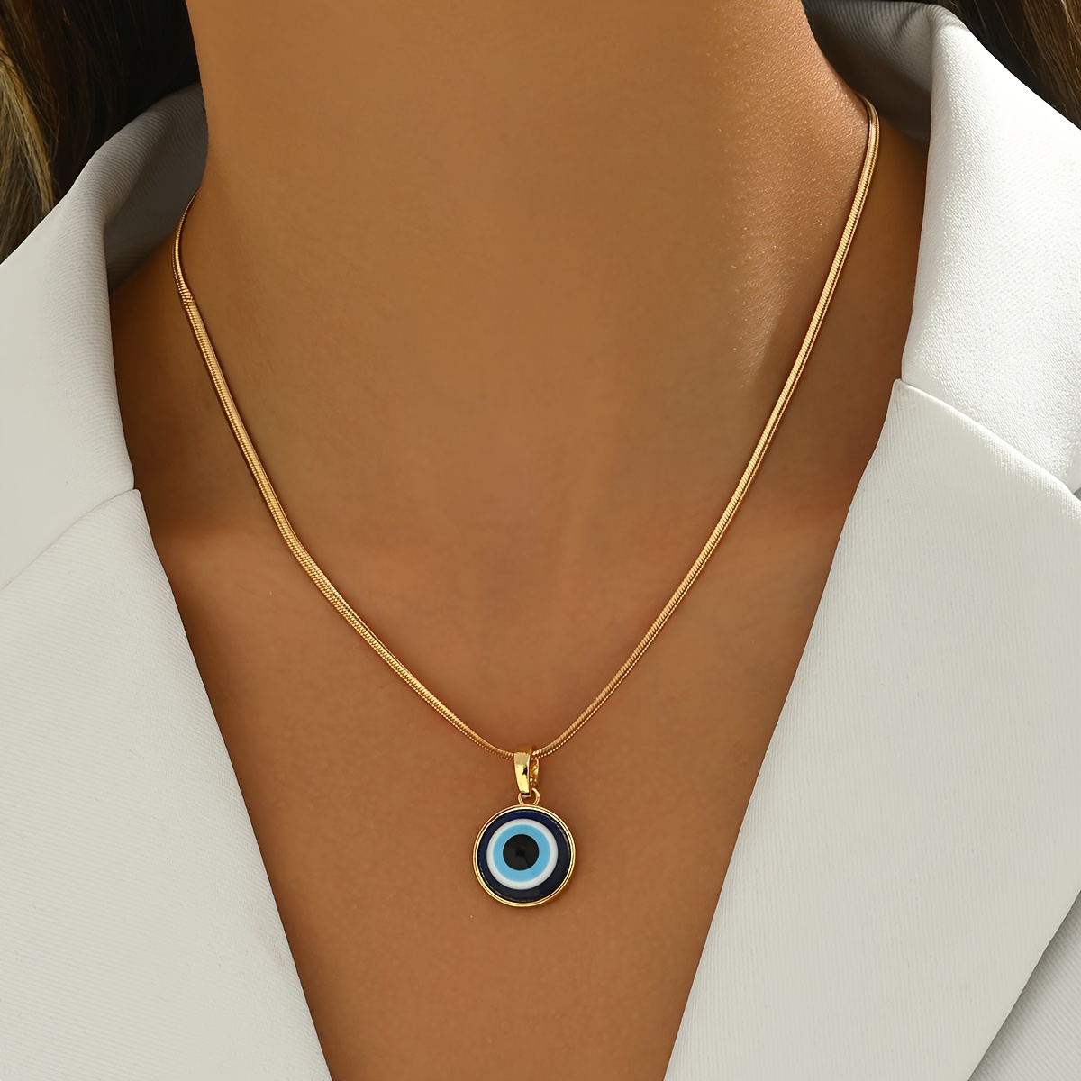 TEMU 1 Necklace For Women, Evil Eye Blue Eye Pendant With Snake Chain, Exquisite Design, Vintage European And,