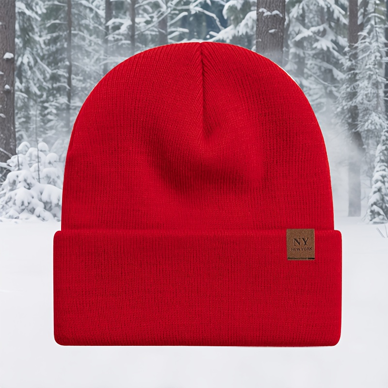 TEMU Ny Letter Knit Beanie Hat, Unisex Pullover Hat For Autumn/, Outdoor Brimless Beanie For Cycling And Skiing, Casual Autumn/winter Wear Hat