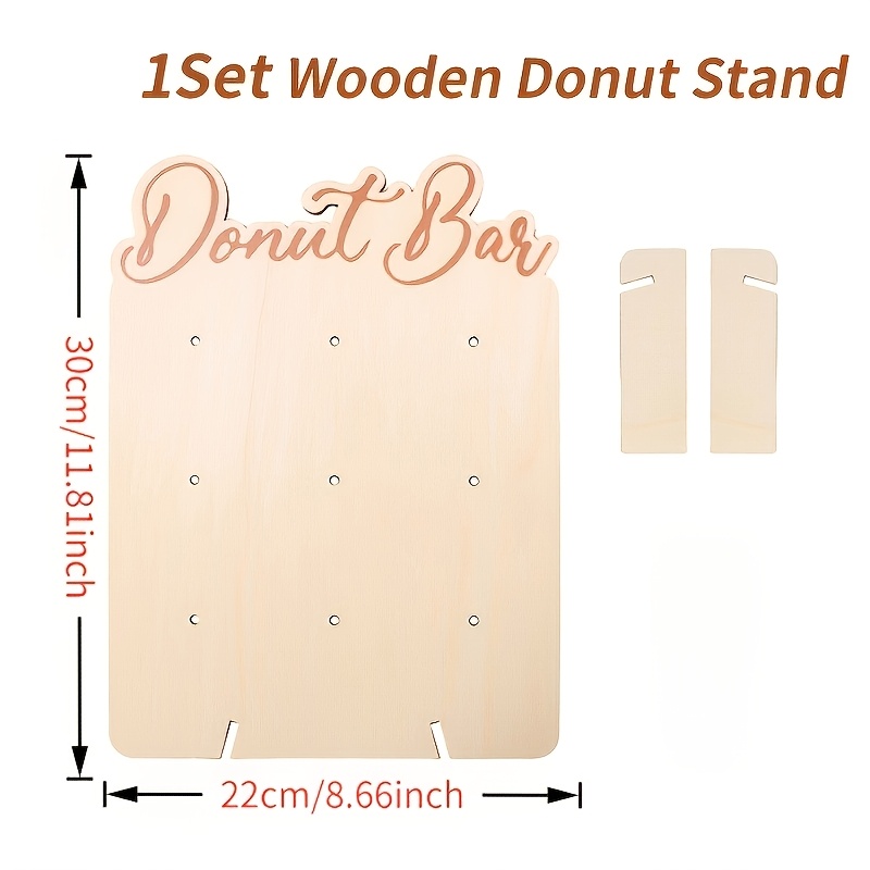 TEMU 2D-Flach, 1 Set 2D-flacher natürlicher Holz-Donut-Präsentationsständer, 9-Säulen-Dessert-Präsentationsständer, Tisch-Mittelstück für Hochzeits-