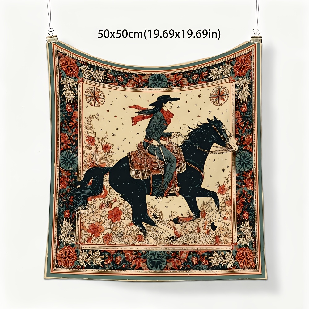TEMU 1pc 1pcs Western Cowboy Scarf Suitable For & - Vintage Equestrian Bandana With Riding Print, Retro Western Style Neck Scarf For Ranch, Rodeo,
