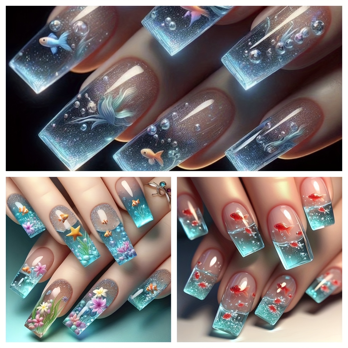 TEMU 72pcs Women's Nail Art Set Hand-painted Mixed Color Long Press-on Nails With Gradient , Reusable And Removable Fake Nails