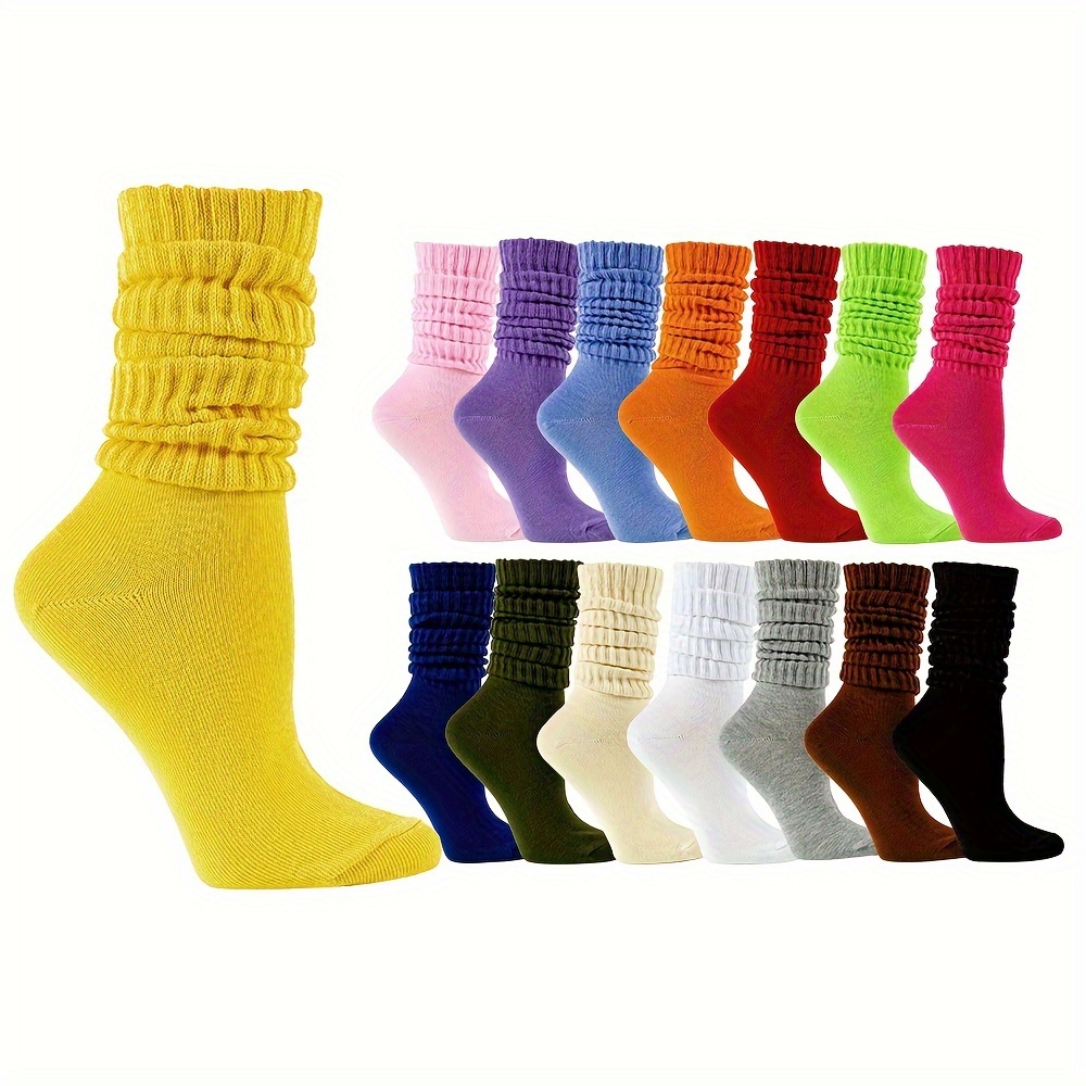 

10 Pairs Women' Crew Socks, Stretchy Polyester , Solid Color, Knee-high, Machine Washable, Assorted Macaron Colors