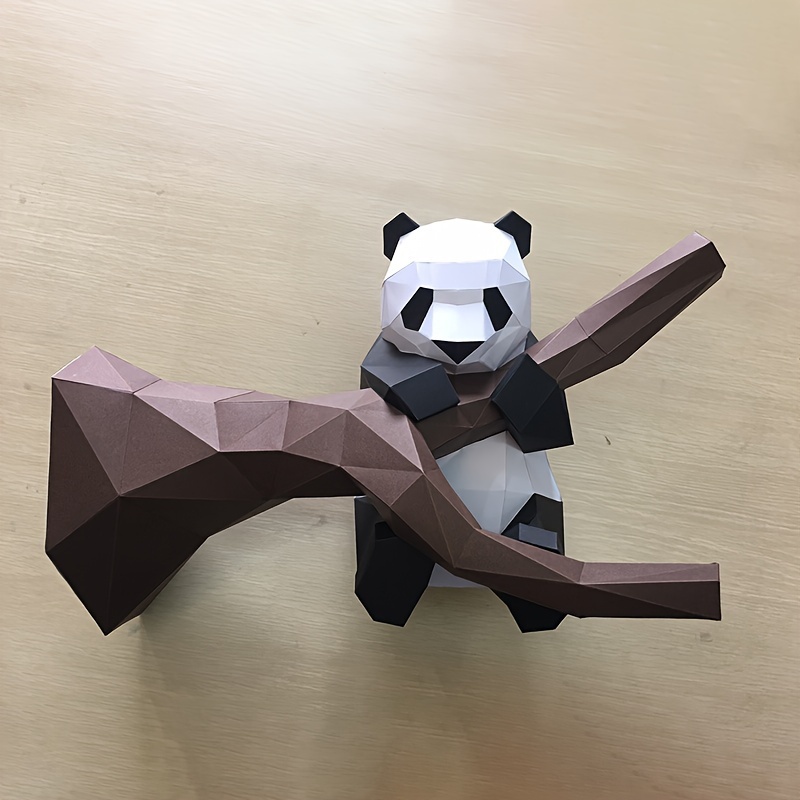 Panda Playing on Tree Trunk Paper Model DIY Decoration