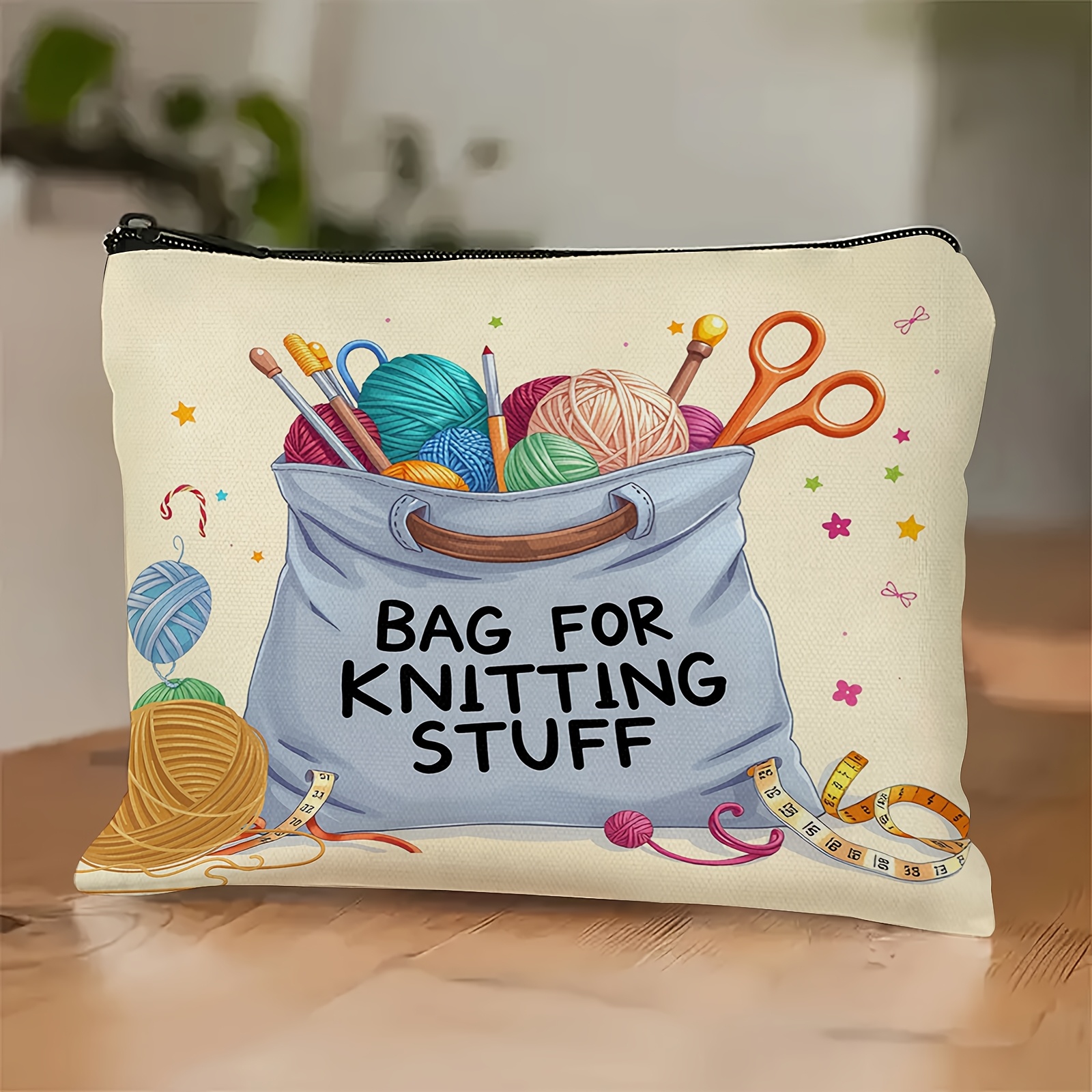 TEMU 1 Sac de Rangement pour Tricot et Crochet avec Design de et Crochet - Organisateur de Maquillage Style Artisanal, Idéal pour les Passionnés de