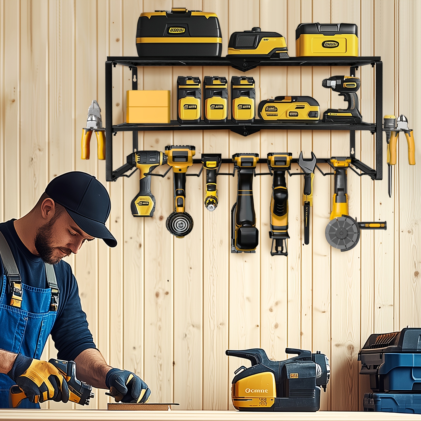 TEMU Heavy Duty 3-tier Metal Wall-mounted Power Tool Organizer Rack With Drill Station-like Shelf-cordless Drill And , Space- Garage/workshop Shelves