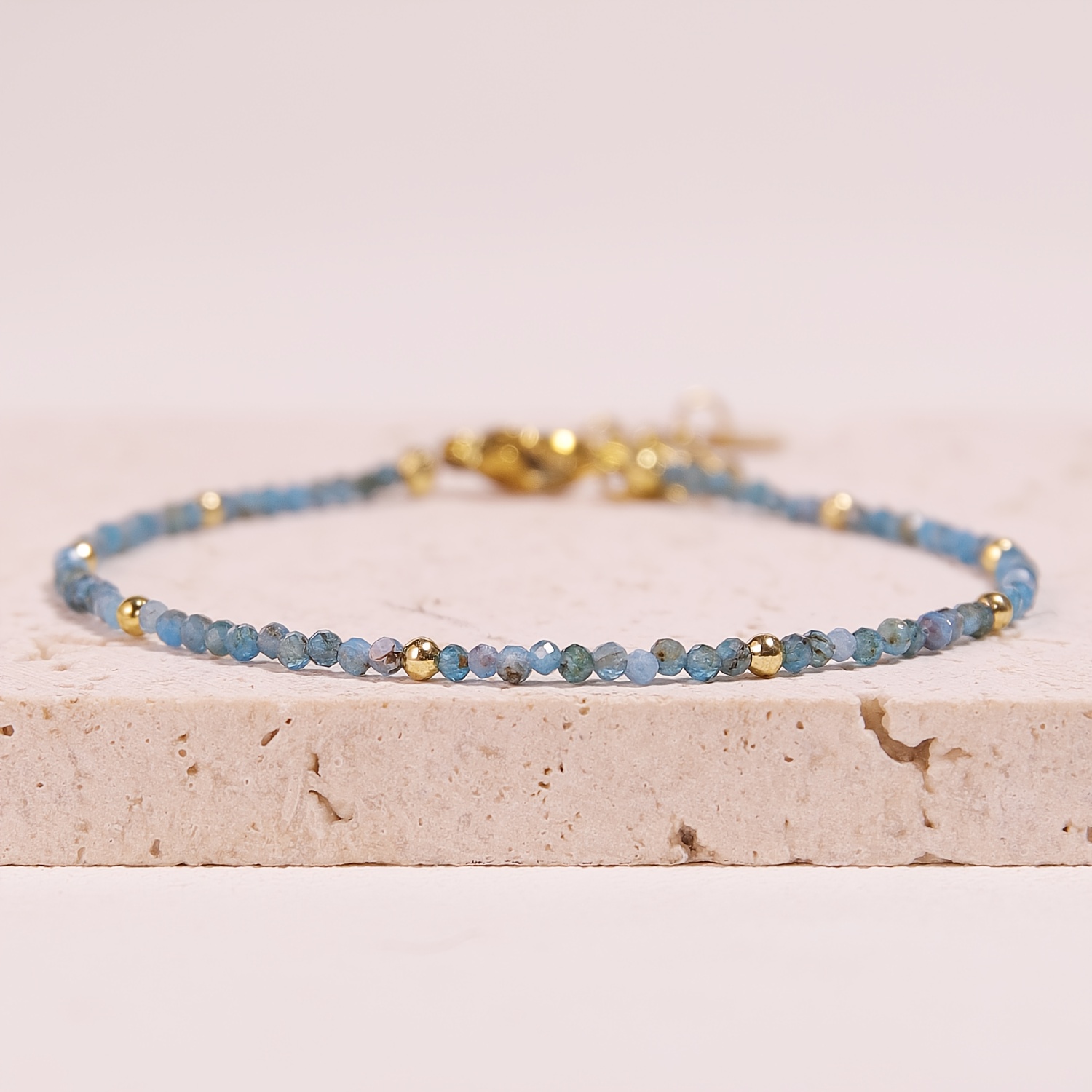 TEMU Natural Stone 1pc Women's Blue Apatite Bracelet, A Beautiful Blue Friendship Bracelet, An Ideal Gift For Her. Handcrafted With -gray Sparkling Cut Beads, A Stylish Piece Of Jewelry