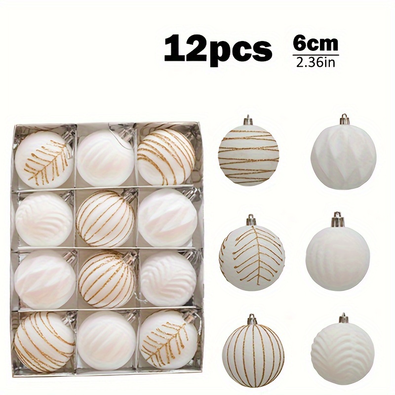 

Set Of 12 Glam Christmas Ball Ornaments - Plastic Round Hanging Decorations With Elegant Patterns For Holiday Tree - Christmas And Suitable, Non-feathered, Attachment Included