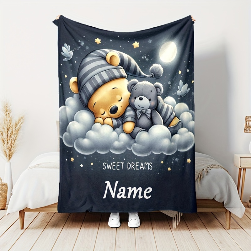 

1pc Personalized Bear Blanket - , , , Suitable For Sofas, , Outdoors -