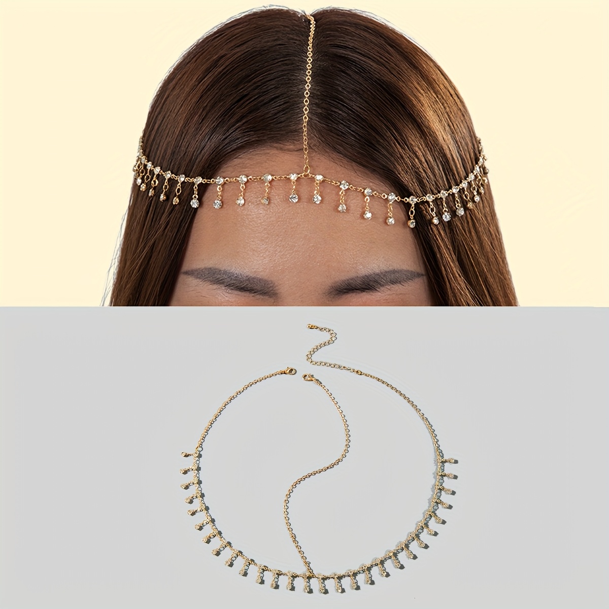 Image of 1pc Fashionable And Simple Rhinestone-encrusted Chain Head Chain Headpiece, Suitable For Women's Prom Parties, Eid Gifts For , Middle East