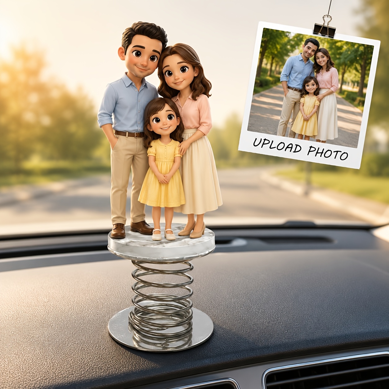 TEMU Personalized Photo Bobblehead With Custom Photo - Spring Base Suitable For Car Dashboard & Desk Decor, Your Own Picture For Couple, Family, Pet
